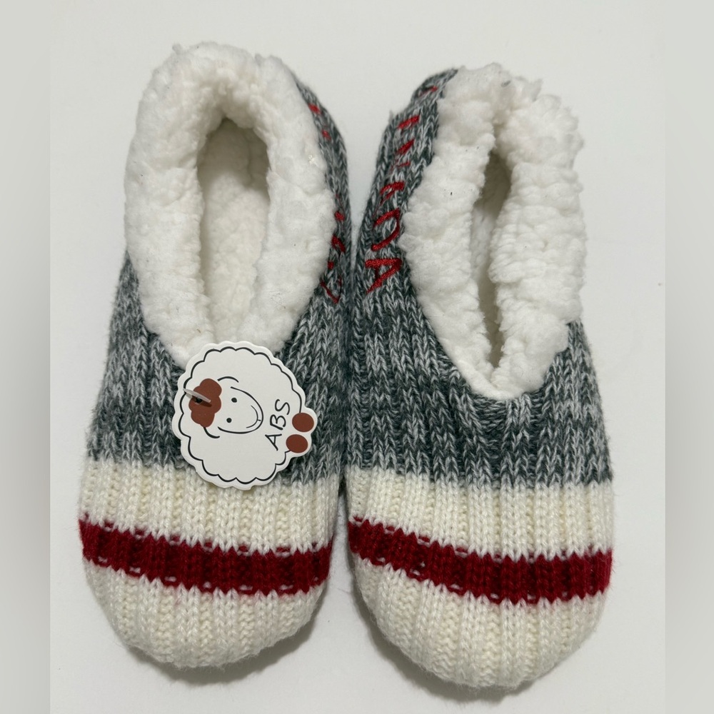 NWT Abs Grey slippers with red and white stripes slippers size 5-10 NEW